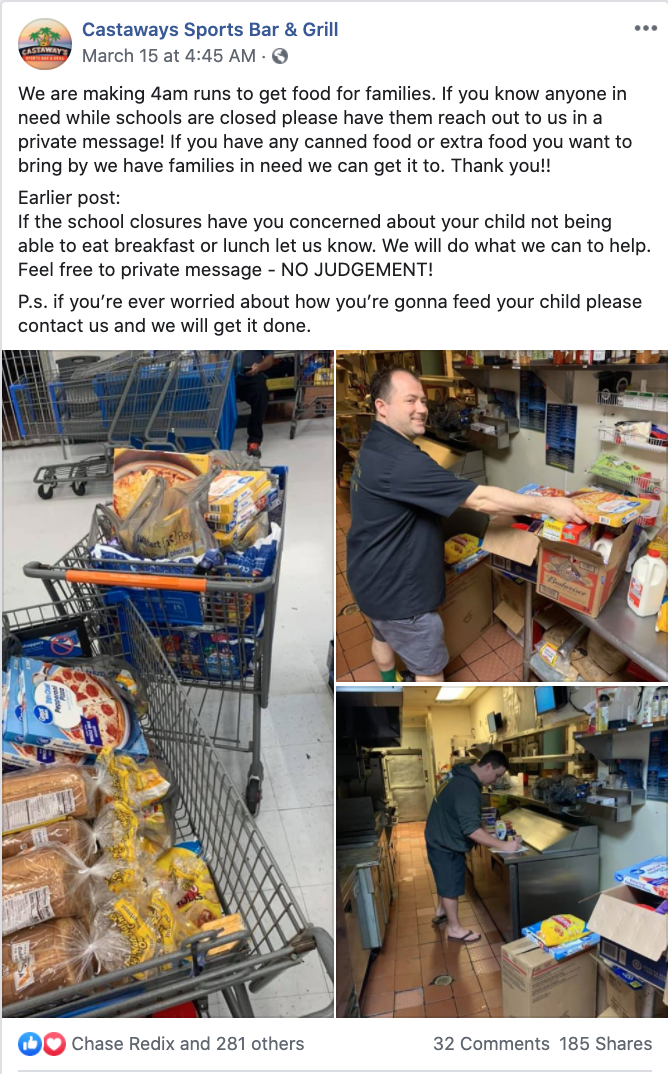 Local UCF bar donates food packages to families in need as schools close during coronavirus pandemic